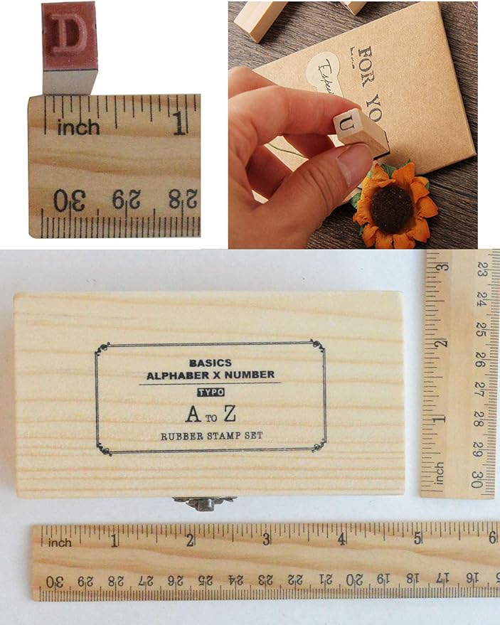 Pack of 36 Pcs Small Wooden Rubber Stamps 0.2 Inch of Letter and Number - Image 5