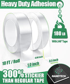 Double Sided Tape Heavy Duty, 2 Rolls 20 Feet Removable Waterproof Clear Nano - Image 3