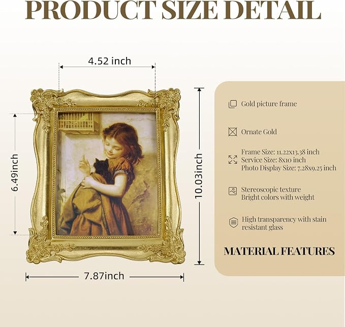 Cuspin 8x10 Vintage Gold Picture Frame, Ornate Antique Resin Photo Frame | 8 by - Image 5