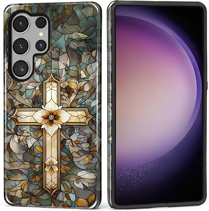 for Samsung Galaxy S25 Ultra Case, Christian Cross Stained Glass Pattern Glossy by Teonvpu