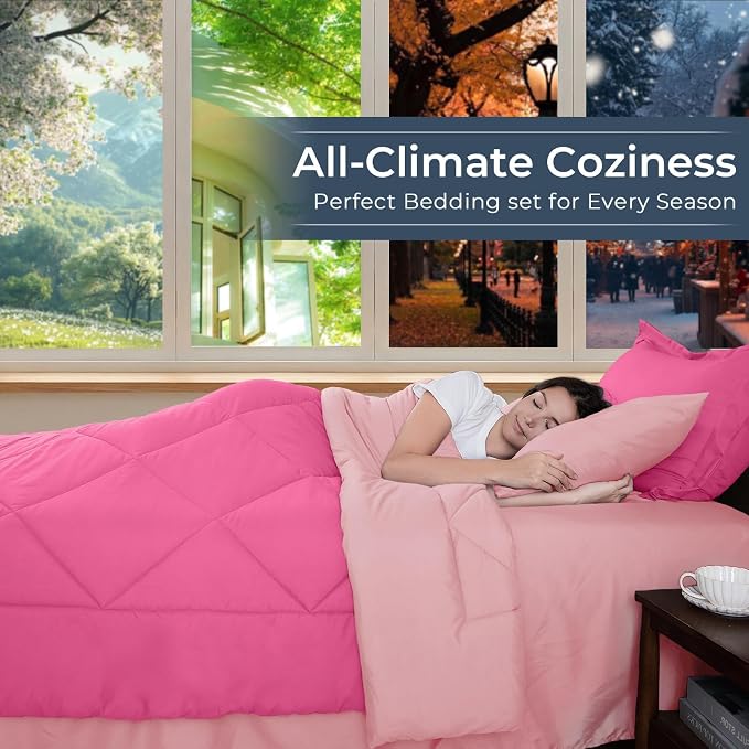 HEVUMYI Hot Pink & Baby Pink Twin Comforter Set - Image 3