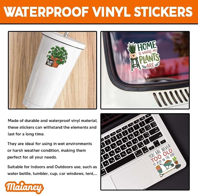 MAIANEY Cute Plant Stickers Pack 15Pcs, Funny Gardening Vinyl Decals - Image 3