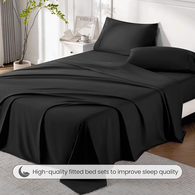 ROSE&RISY Black Full Sheet Set, 4 Pieces Soft Bedding Queen Sheet Set, - Image 5