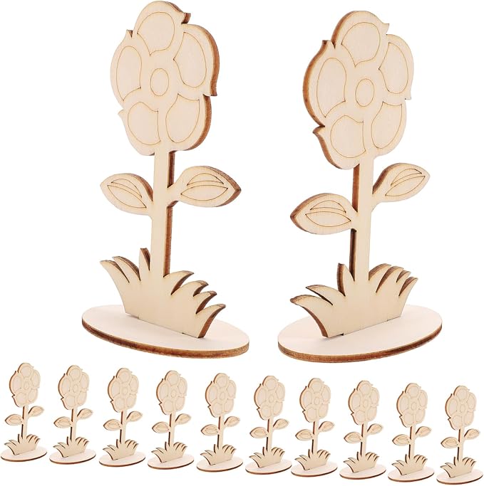 Toyvian 12Pcs Unfinished Wooden Flower Ornaments by Toyvian