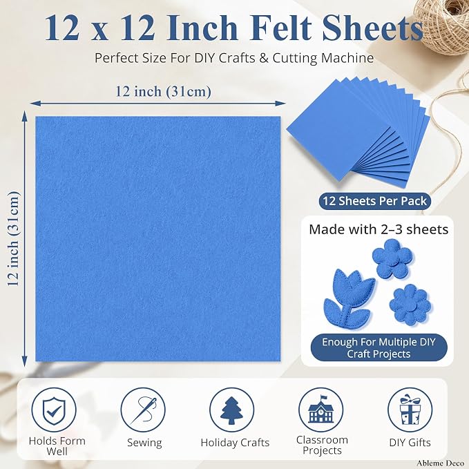 12" x 12" Felt Sheets for Crafts, 2mm Stiff Felt Fabric, Sky Blue | 2mm Thick - Image 3