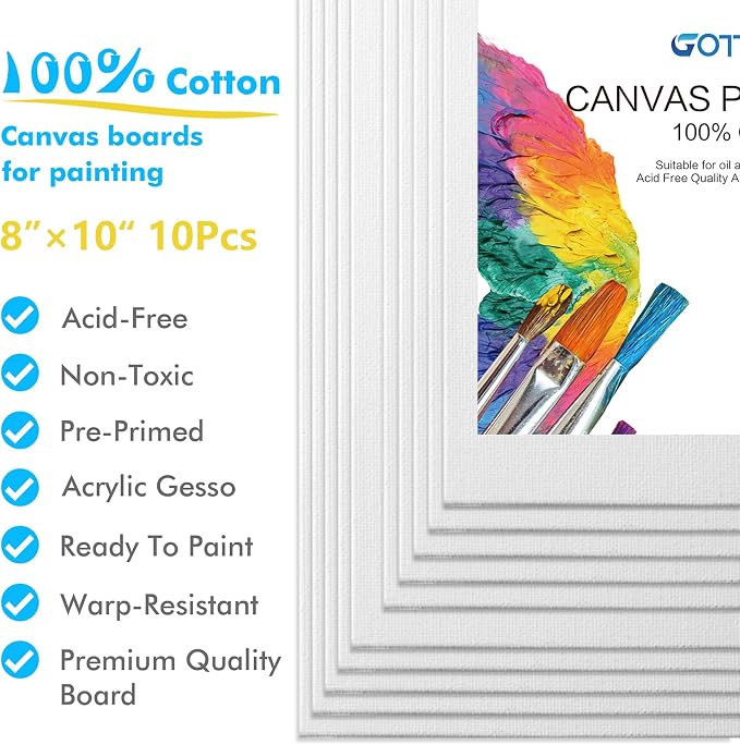 GOTIDEAL Canvas Boards, 8x10 inch Set of 10, Gesso Primed White Blank Canvases - Image 2