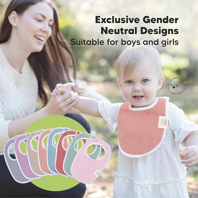 8-Pack Organic Baby Bibs for Boys, Girls - Soft Cotton Drooling and Teething Bibs for Baby Girl & Boy, Extra Absorbent, Easy To Clean & Put On for Toddler, Newborn, Infant 0-24 Months (Muted Pastel)