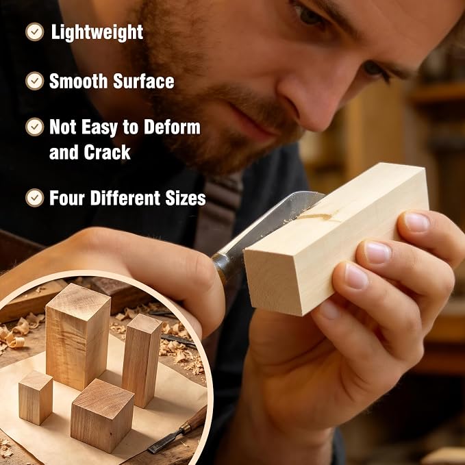 25 PCS Basswood Carving Blocks, 4 Sizes Wood Carving kit, Soft Texture Solid - Image 4