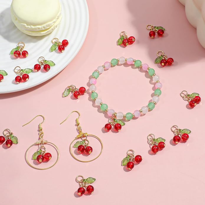Tyqour 30 Pcs Red Cherry Charms Bulk 3D Mini Glass Fruit Charms - Image 4