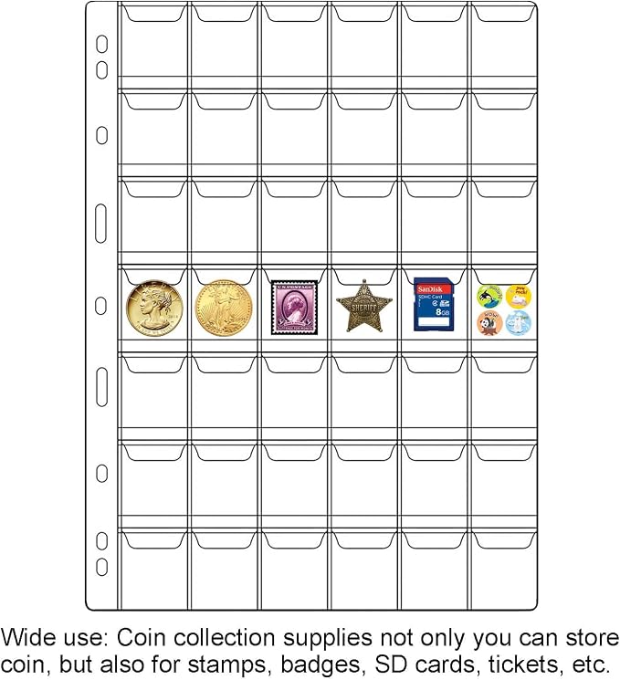 42-Pocket Coin Pages for Collectors, Standard 9-Hole Coin Collection Pages fit - Image 4