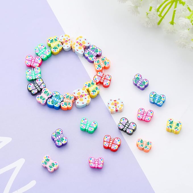100pcs Colorful Butterfly Polymer Clay 10mm Spacer Beads - Image 2