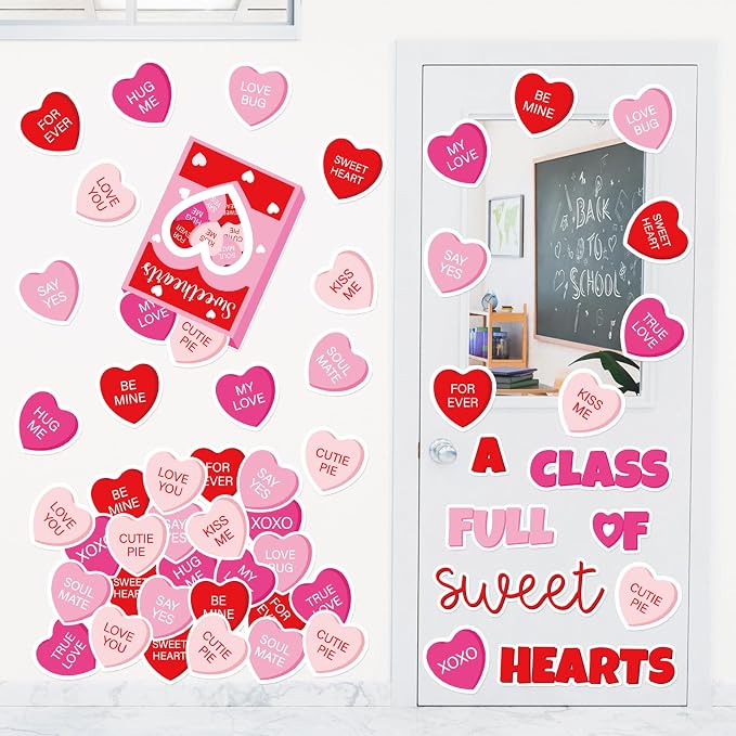 JarThenaAMCS Valentine' s Day Classroom Door Decoration Bulletin Board Set Red - Image 4