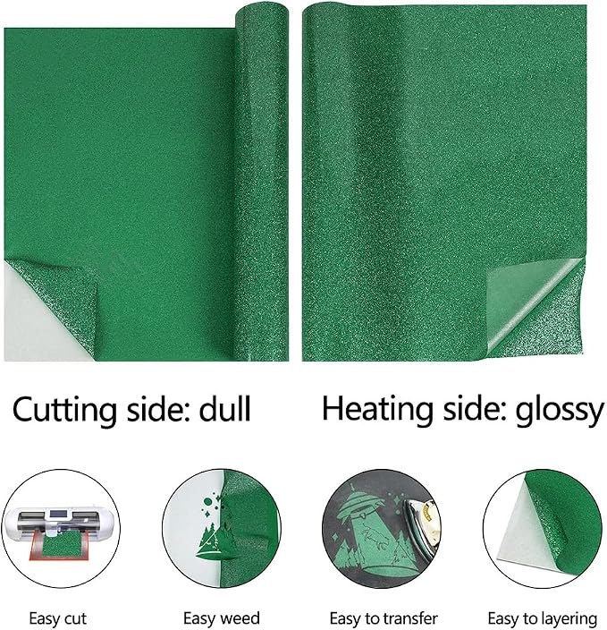 guangyintong Glitter Heat Transfer HTV Vinyl, 12 Rolls 12" x 5ft Glitter Iron - Image 6