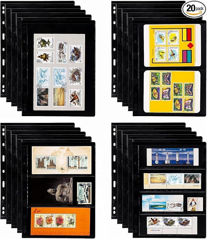 Elsjoy 20 Sheets 40 Pages Stamp Album Pages, 9-Hole Stamp Collection Inserts by Elsjoy