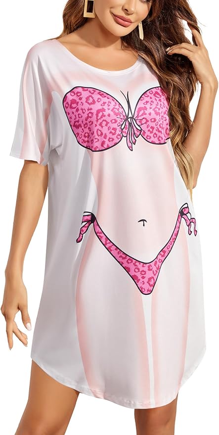 Ekouaer Women's Bikini Shirt Cover Up Short Sleeve Cute Bikini Print Cover-Up by EKOUAER