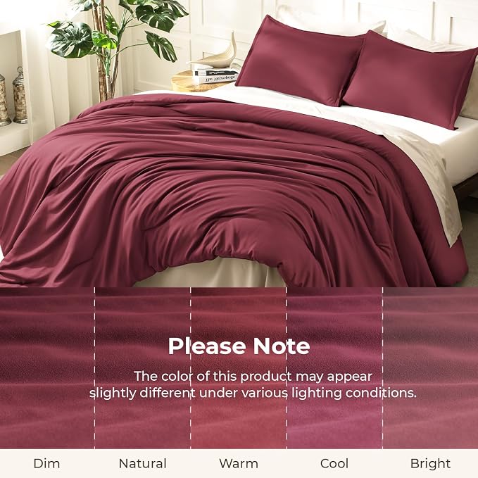 Litanika Burgundy Red Comforter Set Queen Size, 3 Pieces Lightweight Solid - Image 8
