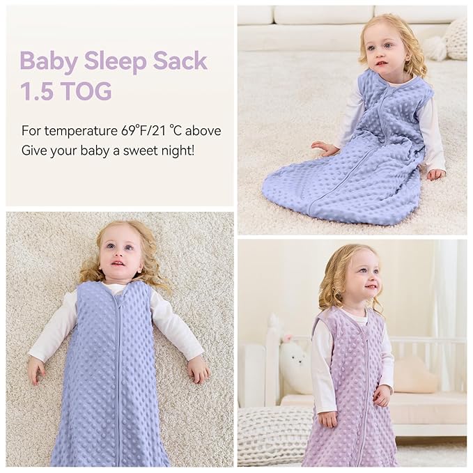 Fleece Baby Sleep Sack 18-24 Months with Plush Dots 1.5 Tog Baby Wearable Blanket with 2-Way Zipper Warm Sleeping Sack for Toddler Infant - XLarge, Taro Purple
