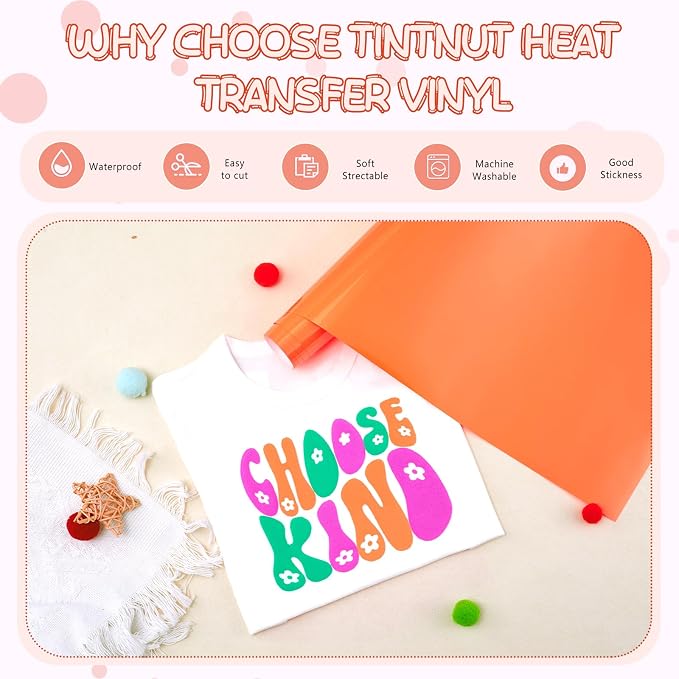 Tintnut Coral Neon Puff Heat Transfer Vinyl Roll, easy cut & weed, stretch - Image 3