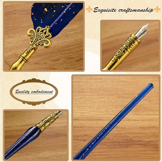 Joyeee Red Feather Pen and Ink Set, Vintage Pen & Sealing Wax Stamp Set - Image 7