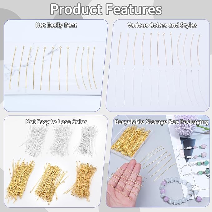 210 Pcs 70mm/2.76 Inch 21 Gauge Head Pins - Image 4