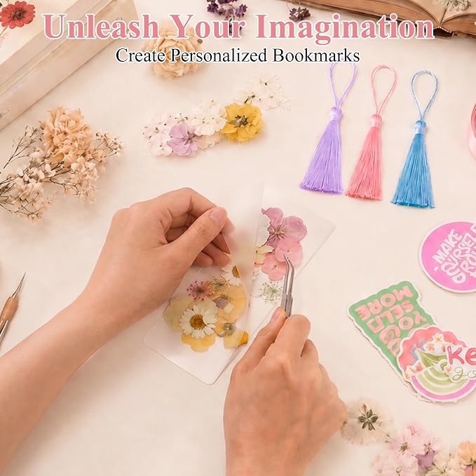 Pressed Flower Bookmark Kit, Includes 80 Dried Flowers, 50 Laminating Pouches - Image 5