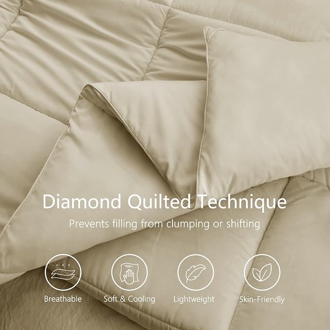 TEXARTIST Premium 2100 Series Queen Comforter All Season Breathable Beige - Image 2