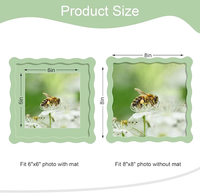 8x8 Picture Frame with Mat for 6x6, Wavy Edge Wooden Real Glass Photo Frame for - Image 3