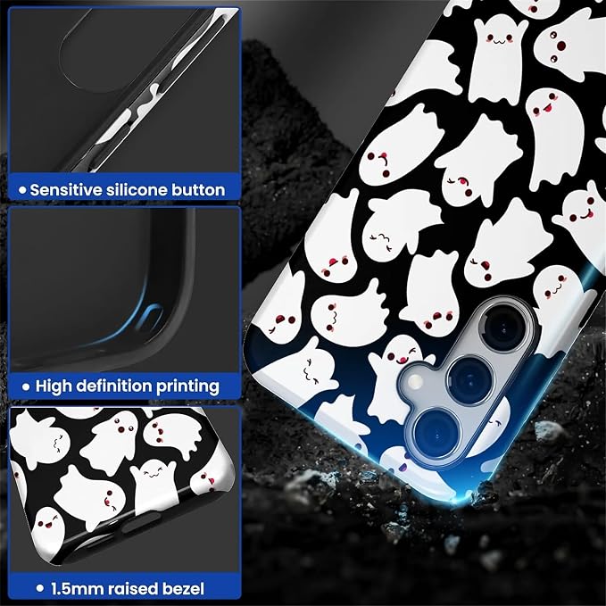 Case for Samsung Galaxy S24 Plus Case, Halloween Ghosts Bats Design Hybrid Dual - Image 4