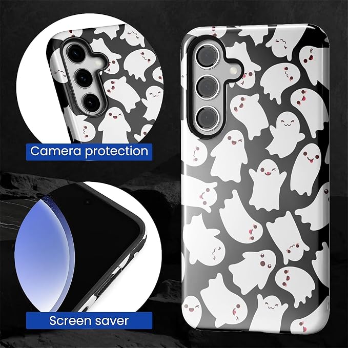 Case for Samsung Galaxy S25 Case, Halloween Ghosts Bats Design Hybrid Dual - Image 2