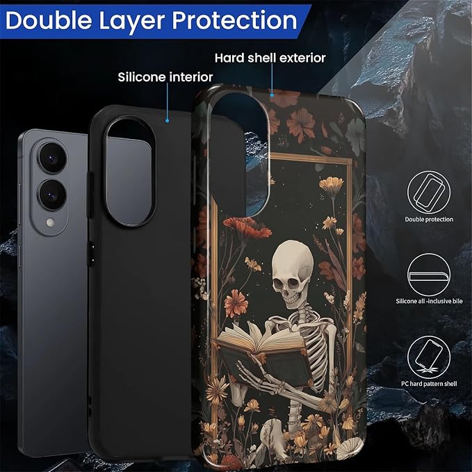 Case for Samsung Galaxy S25 Edge Case, Skeleton Reader Goth Floral Design - Image 6