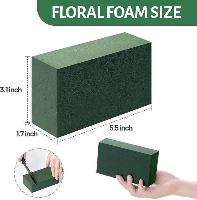 Tunnkit 8 Pcs Floral Foam Blocks, 5.5" L x 3.1" W x 1.7" H Green Wet Dry Flower - Image 3