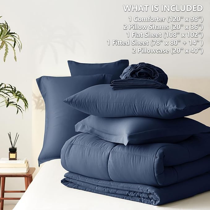 CozyLux Oversized King Comforter Sets Navy Blue, 7 Pieces Bed in a Bag - Image 7