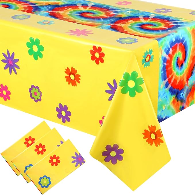 Oudain 6 Pcs Tie Dye 70s Party Decoration Hippie Tablecloth by Oudain