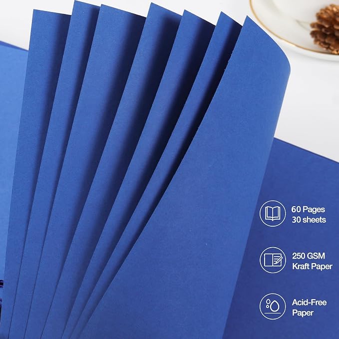RECUTMS 8x8 Inch Scrapbook Photo Album 60 Pages Hardcover Kraft Paper Blue | - Image 5