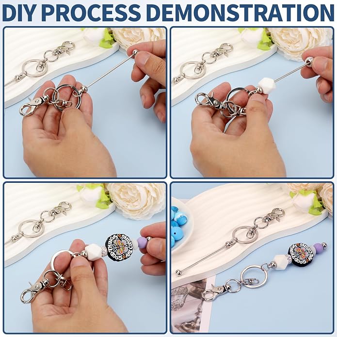 12pcs Blank Beaded Keychain Bars DIY Accessories Metal Beaded Keychain - Image 4