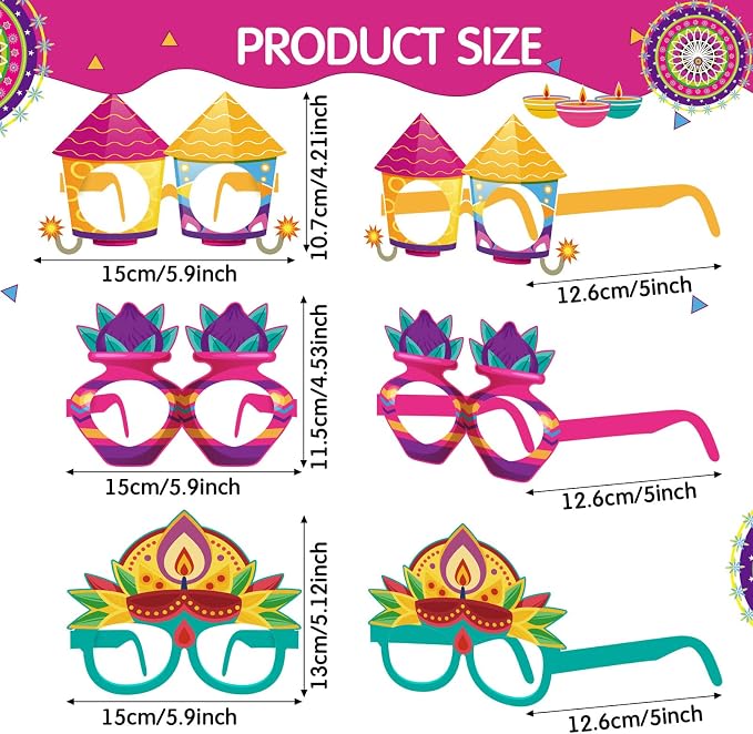 Pajean 32 Pcs Diwali Decorations Happy Diwali Eyeglasses Paper Glasses Frame - Image 2