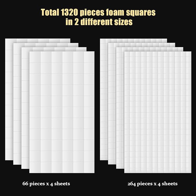 8 Sheets Foam Dots Squares, Adhesive 3D Foam Squares, 2 Sizes, Scrapbook | - Image 3