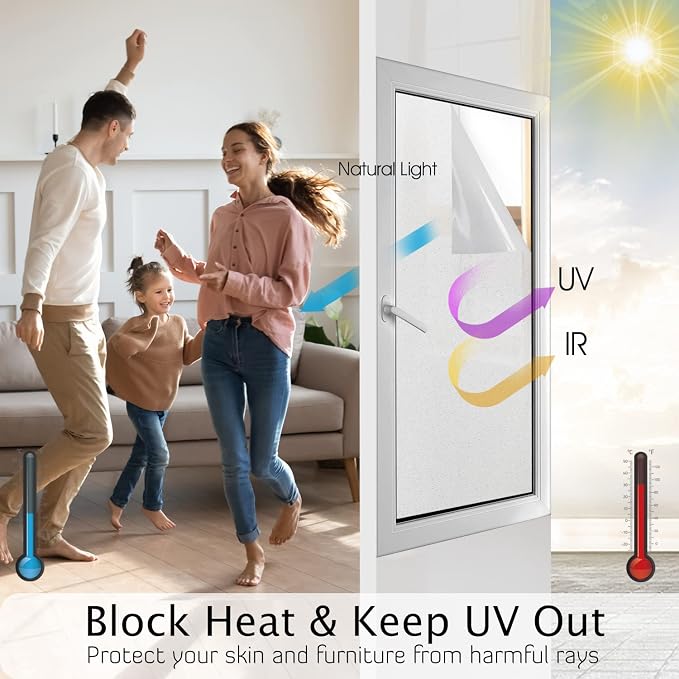 HIDBEA Frosted Window Privacy Film Heat Control UV Blocking, Static Cling - Image 2