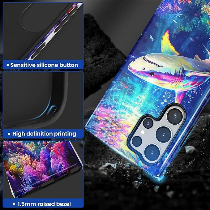 for Samsung Galaxy S23 Ultra Case, Colorful Ocean Sharks Pattern Glossy 2 in 1 - Image 3