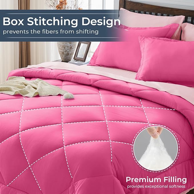 HEVUMYI Hot Pink & Baby Pink Twin Comforter Set - Image 4