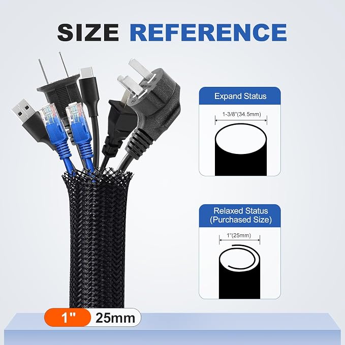 1” Cable Management Loom Wrap Sleeve Cord Wire Hider Organizer Covers | ELECFUN - Image 2