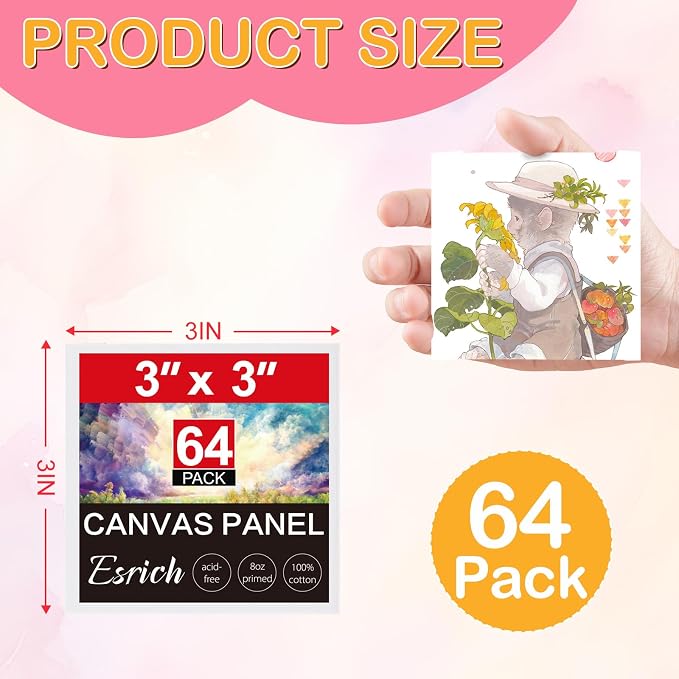 ESRICH 3x3IN Small Canvases for Painting, 64 Pack Mini Canvas Boards Cotton - Image 2