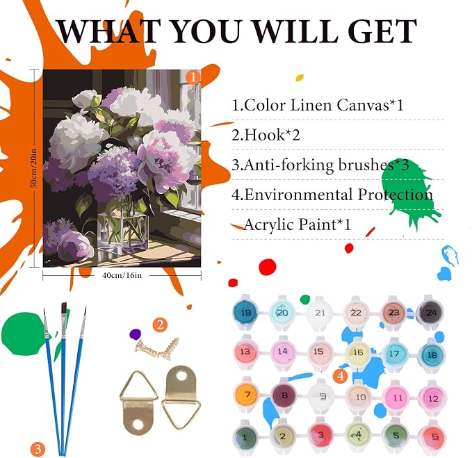 Fountor Paint by Numbers Kit for Adults Beginner, Flower Adult Paint by Number - Image 4