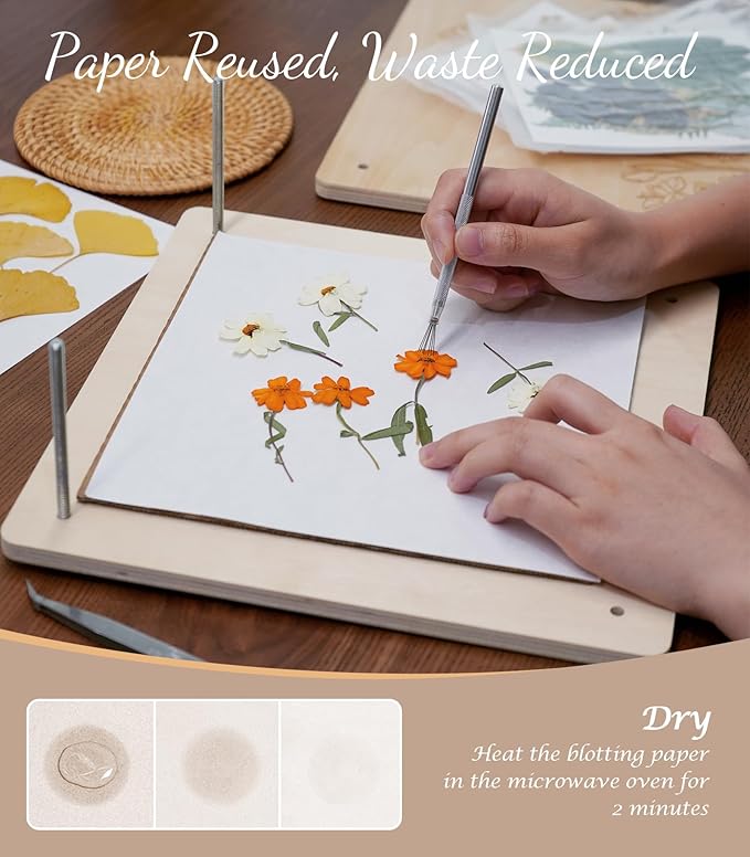 Wakhow Flower Press Kit – 11" x 11" Large Wooden Flower Presser - Image 5