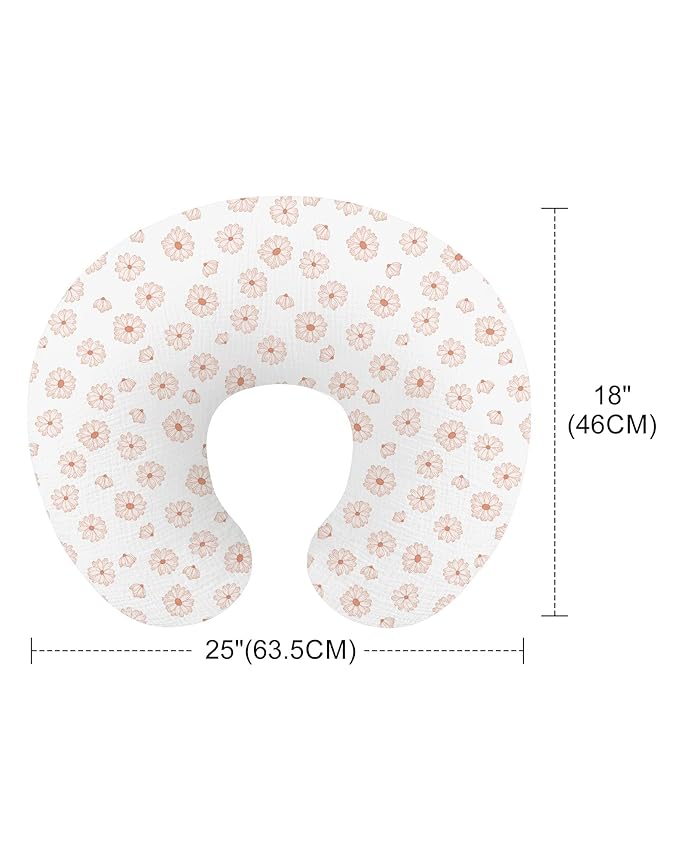 Nursing Pillow Covers, Muslin Nursing Cover for Breastfeeding Pillows, Comfortable for Baby Girls and Boys (Flower-A)