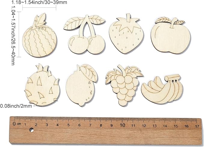 LiQunSweet 100 Pcs Mixed Styles Fruit Theme Unfinished Wood Cutout Apple - Image 2