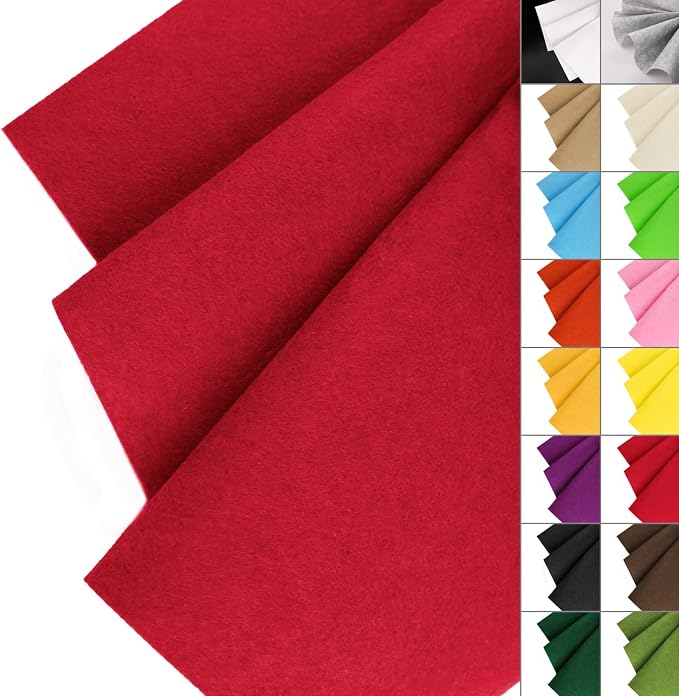 IONTACH 36" X 36" Red Stiff Felt Fabric 1.2mm Thick | Felt Sheet by IONTACH