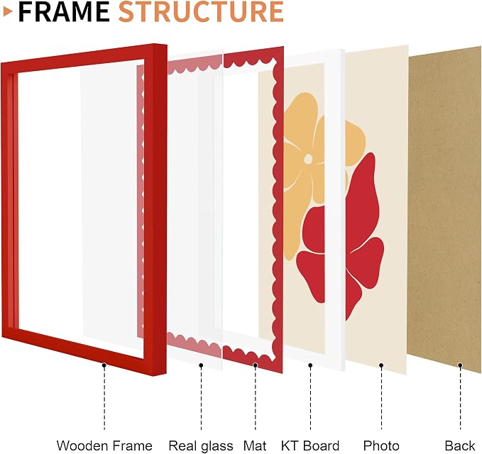 12x16 Picture Frame with Wavy Mat, Wooden Real Glass 12 x 16 Photo Frame - Image 5