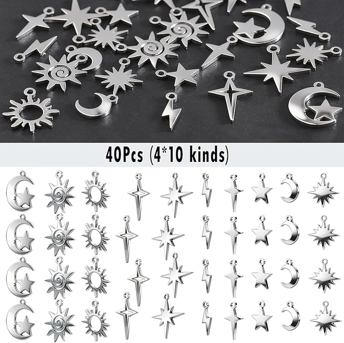 stino 40Pcs No Tarnish Celestial Pendants Charms - Image 3