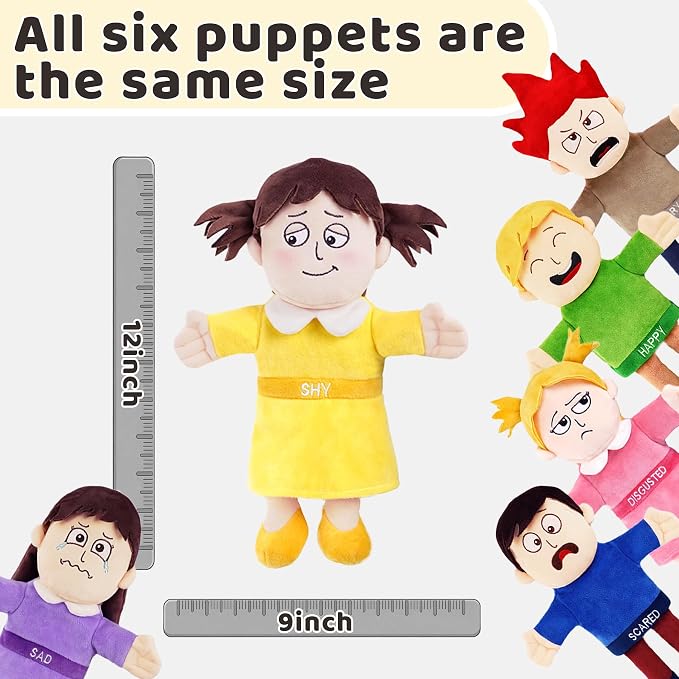 6 Pcs Feelings Hand Puppets Emotion Toys Set, 12 Inch Expression Puppets - Image 2